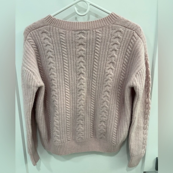 White and Warren Pastel Pink Cropped Cable Knit Cashmere Sweater Size Large - Picture 9 of 9